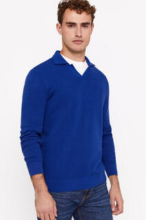 Хлопковый свитер с воротником-поло Cortefiel, синий