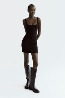 Короткое платье с кружевной отделкой ZARA, черный