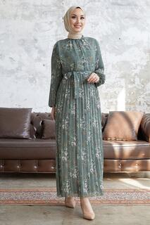 Плиссированное Шифоновое Платье Maria С Цветочным принтом - Зеленый InStyle