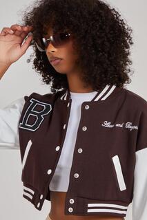 Бейсбольная куртка с контрастными рукавами Pink Vanilla, коричневый