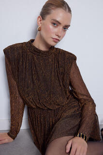 Короткое платье из тюля с люрексом Slowlove, коричневый