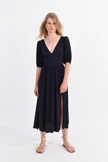 Длинное платье с короткими рукавами и складками Molly Bracken, темно-синий