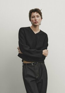 Блузка V-образный вырез Massimo Dutti, черный