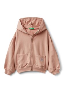 Толстовка на молнии Hem And Cuffs Tape Fastened On Hood Box Pleat Sleeves Fashion Label Applied To Front Pockets United Colors of Benetton, розовый