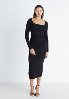 Платье из джерси Soft Touch Ruched Midi Dress Gina Tricot, черный