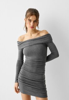Платье-футляр Long Sleeve Gathered Bandeau Bershka, цвет grey