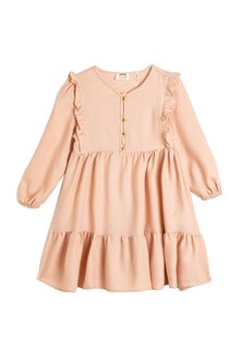 Длинное платье Long Sleeve Ruffle Detail Elastic Cuffs Tiered Koton, розовый