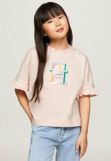 футболка с принтом Monogram Embroidery Ruffle Sleeve Tommy Hilfiger, цвет whimsy pink