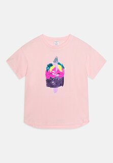 Футболка с принтом Oversize Unicorn Icecream Flip Sequin Lindex, цвет light pink