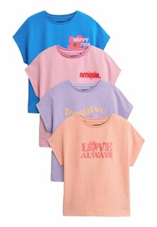 футболка с принтом Slogans 4 Pack Regular Fit Next, цвет pink purple blue