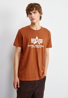 Футболка с принтом Alpha Industries, орехово-коричневая