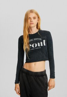 Футболка с длинным рукавом Cropped-Printed Bershka, цвет dark grey