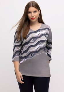 Футболка с длинным рукавом Fluide Motif Marbré Col En V Manches 3/4 Ulla Popken, цвет noir