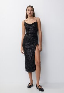 Элегантное платье Sequinned With An Open Back-Midi PULL&amp;BEAR, черный