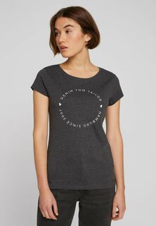 Футболка с принтом Tee With Print Tom Tailor, цвет grey white