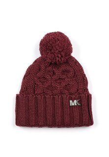 Шапка Honeycomb Cable Cuff With Self Pom MICHAEL Michael Kors, цвет dark red