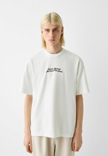 Футболка с принтом Textured Short Sleeve Embroidered Bershka, белый