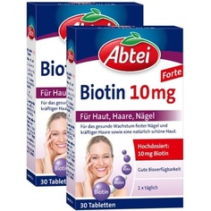 Abtei Biotin 10 мг Форте, высокие дозы биотина для красивой кожи, волос и ногтей, 30 таблеток