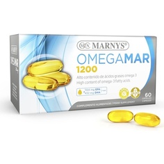 Omegamar 1200 Омега-3 DHA и EPA поддерживают нормальную работу сердца Высокое содержание жирных кислот омега-3 Без глютена Вкус лимона 60 капсул Marnys