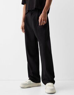 Брюки Tailored-Baggy Bershka, черный