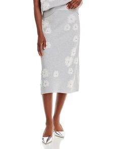 Трикотажная юбка-миди цвета металлик с цветочным принтом и бисером Essentiel Antwerp, цвет White