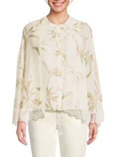 Многослойная шелковая блузка с кружевной отделкой Giambattista Valli, цвет White Rose