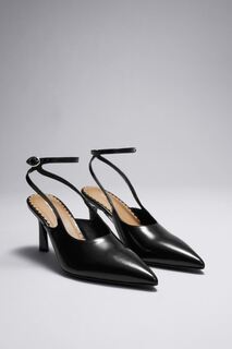 Остроконечные кожаные туфли с ремешком на щиколотке H&amp;M, черный H&M