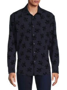 Рубашка на пуговицах с цветочным принтом 1 Like No Other, темно-синий