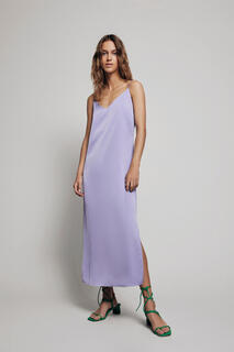 Длинное платье из атласных бретелей Vila, фиолетовый