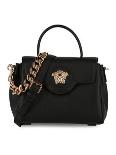 Кожаная сумка через плечо с логотипом Medusa Versace, цвет Black Gold