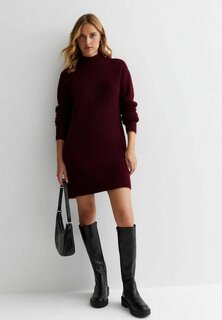 Трикотажное платье High Neck Long Sleeve Mini New Look, цвет burgundy