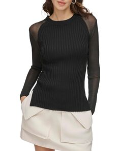 Свитер DKNY Long Sleeve Sheer Yarn Combo Sweater, черный