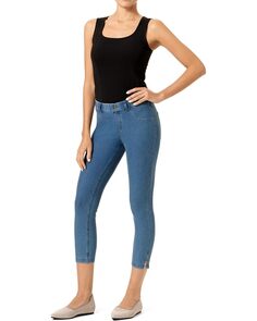 Леггинсы HUE Ankle Slit Essential Denim Capri, цвет Medium Wash