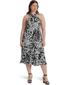 Платье LAUREN Ralph Lauren Plus Size Floral Georgette Halter, черный/белый