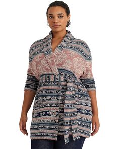 Свитер LAUREN Ralph Lauren Plus-Size Geo-Motif Belted Linen-Cotton, цвет Multi