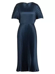 Плиссированное платье-миди с веером Amsale, синий