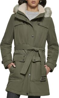 Куртка Faux Fur Hood Belted Anorak DKNY, цвет Olive