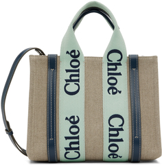 Бежевая маленькая сумка-тоут Woody Chloe, цвет Green/Blue