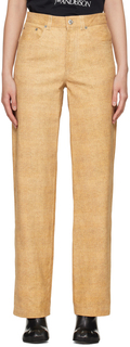 Бежевые кожаные брюки прямого кроя Jw Anderson, цвет Sand