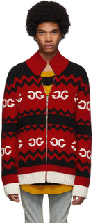 Красный шерстяной свитер на молнии с зеркальным узором GG Gucci