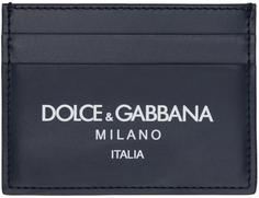 Темно-синяя визитница из телячьей кожи с логотипом Dolce&amp;Gabbana