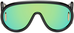 Черные солнцезащитные очки-маска с волнистой текстурой Loewe, цвет Shiny black/Green mirror