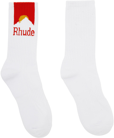 Белые носки с лунным светом Rhude, цвет White/Red/Yellow