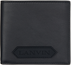 Черный прорезиненный кошелек двойного сложения с логотипом Lanvin
