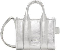 Серебряная маленькая сумка-тоут из блестящей мятой кожи Marc Jacobs, цвет Silver