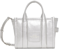 Серебряная маленькая сумка-тоут из блестящей мятой кожи Marc Jacobs, цвет Silver