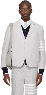 Серо-белый однобортный пиджак Thom Browne