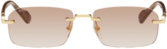Золотые и красные прямоугольные солнцезащитные очки Gucci