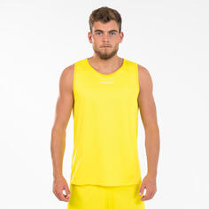 Футболка баскетбольная без рукавов T100 мужская желтая TARMAK, желтый белый