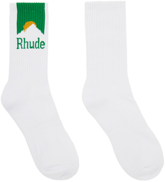 Белые носки с лунным светом Rhude, цвет White/Green/Yellow